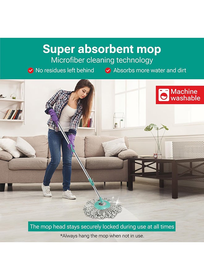 Spotzero by Milton Classic Spin Mop Bucket on Wheels, Extendable Handle | Liquid Dispenser| Wringer Set | 360 Spinning Mop Bucket Floor Cleaning & Mopping System with 2 Microfiber Refills, Aqua Green
