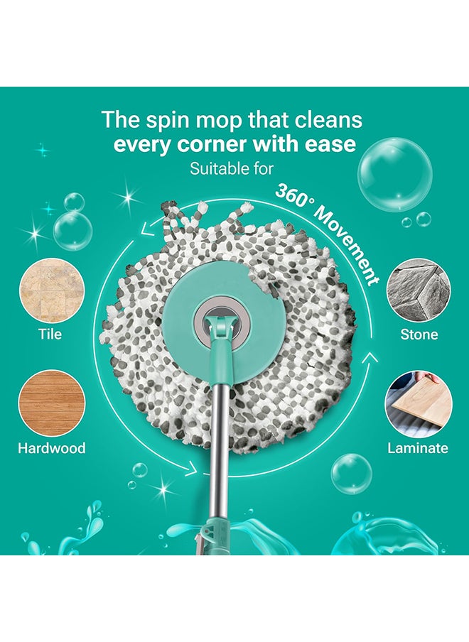Spotzero by Milton Classic Spin Mop Bucket on Wheels, Extendable Handle | Liquid Dispenser| Wringer Set | 360 Spinning Mop Bucket Floor Cleaning & Mopping System with 2 Microfiber Refills, Aqua Green