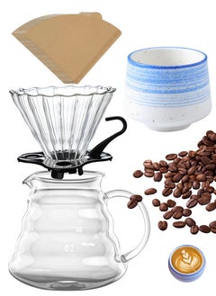 Generic V60 Pour Over Coffee Maker Set, Glass Coffee Maker with Filter Paper and Ceramic Coffee Mug  - Image 1
