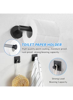 Generic 5Pcs Bathroom Accessories Durable Stainless Steel Bathroom Wall Hooks Rust-Proof Self-Adhesive Hook Towel Bar + Toilet Paper Holder + Towel Hooks Versatile Towel Racks for Bathrobes Bath Towels Clothing Shower Baskets  - Image 3