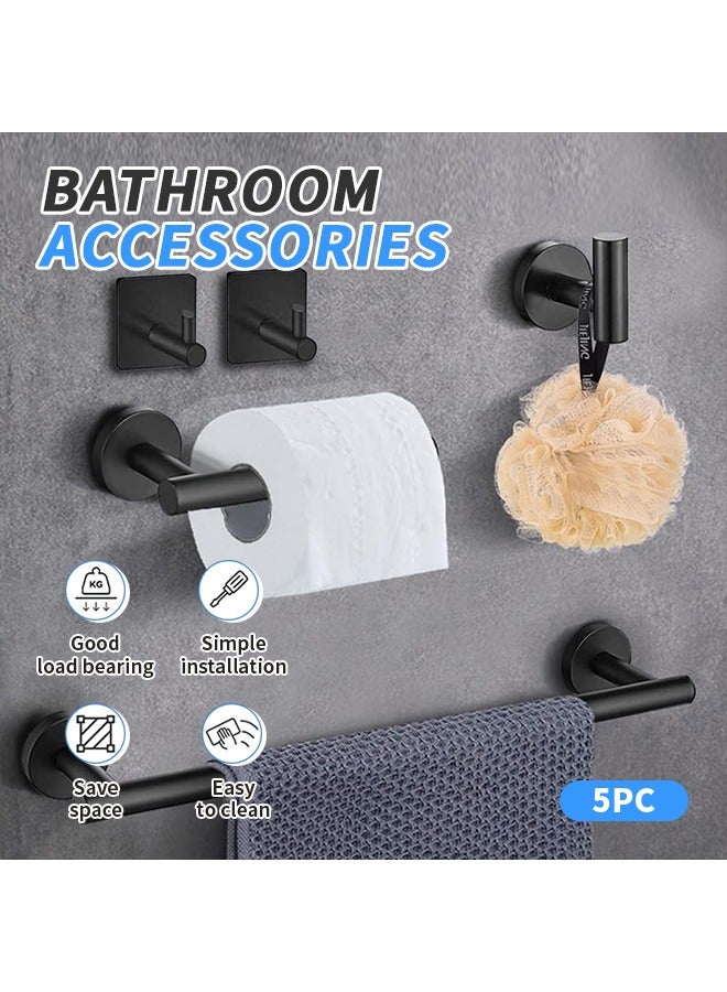 Generic 5Pcs Bathroom Accessories Durable Stainless Steel Bathroom Wall Hooks Rust-Proof Self-Adhesive Hook Towel Bar + Toilet Paper Holder + Towel Hooks Versatile Towel Racks for Bathrobes Bath Towels Clothing Shower Baskets  - Image 2