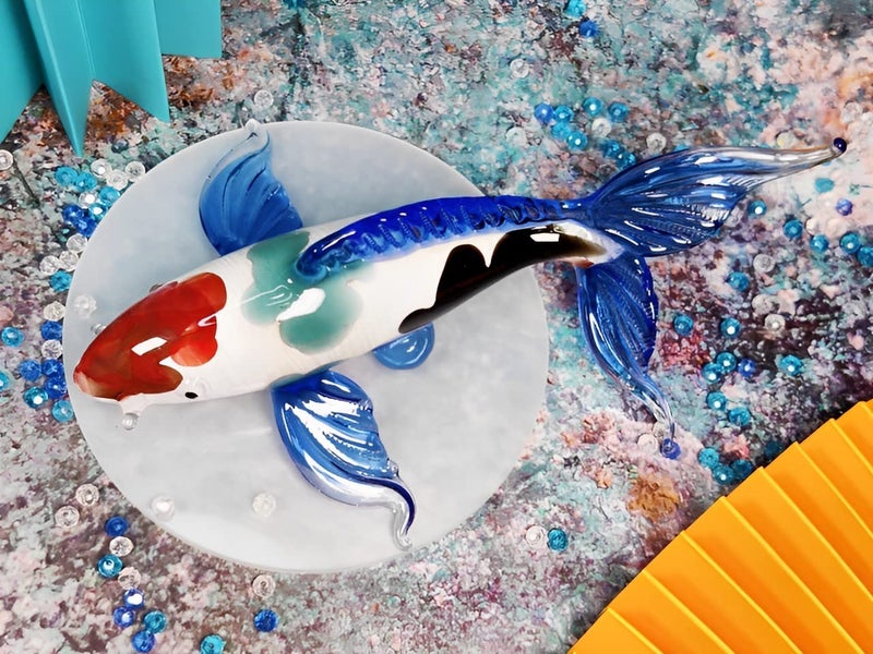 WitnyStore 5½" Blue White Red Koi Carp Fish Artistic Blown Glass Figurine Premium Hand-Blown Statue Tabletop Decoration Unique Collectible for Adult Collectors Handcrafted Elegant Home Room Decor - Image 3