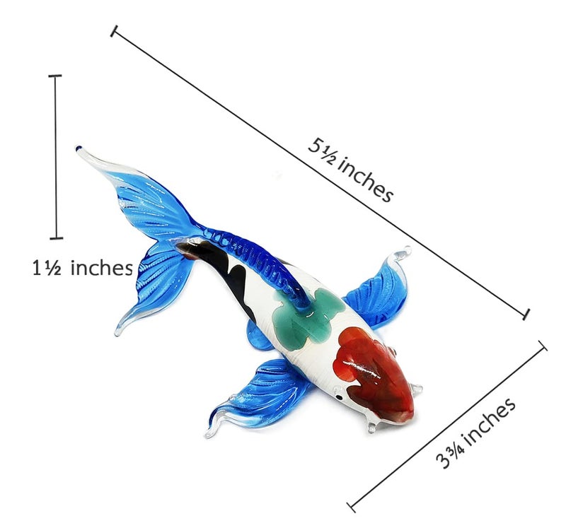 WitnyStore 5½" Blue White Red Koi Carp Fish Artistic Blown Glass Figurine Premium Hand-Blown Statue Tabletop Decoration Unique Collectible for Adult Collectors Handcrafted Elegant Home Room Decor - Image 2