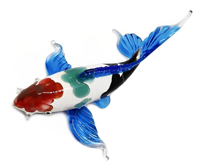 WitnyStore 5½" Blue White Red Koi Carp Fish Artistic Blown Glass Figurine Premium Hand-Blown Statue Tabletop Decoration Unique Collectible for Adult Collectors Handcrafted Elegant Home Room Decor - Image 5