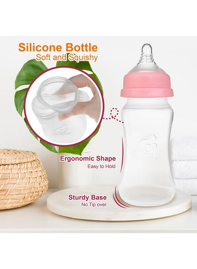 نينس سابلاي زجاجات رضاعة Nenesupply المصنوعة من السيليكون للأطفال حديثي الولادة، زجاجة رضاعة بطيئة التدفق للأطفال الذين يرضعون رضاعة طبيعية، ذات عنق عريض، 8 أونصات، حلمة مضادة للمغص من المستوى 2 للأطفال بعمر شهر فما فوق، استبدال زجاجة Spectra Pumping - Image 1