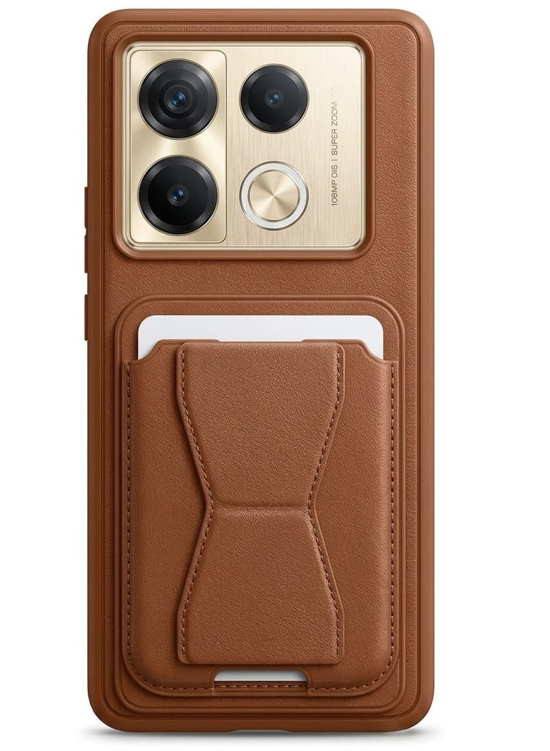 غطاء خلفي من الجلد مع محفظة بطاقات، جراب قابل للطي ومقاوم للصدمات متوافق مع هاتف Infinix Note 40 Pro 4G (بني)