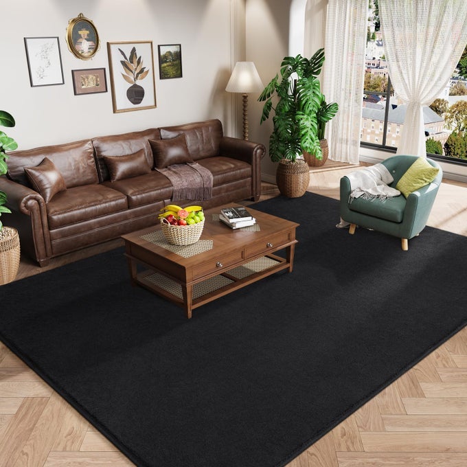 LARGE MODERN AREA RUGS FOR BEDROOM LIVING ROOM 5X8 FEET BLACK THICKENED MEMORY FOAM RUG FLUFFY INDOOR WASHABLE RUGS NON SLIP MINIMALIST CARPET FOR BOYS GIRLS DORM NURSERY ROOM DECOR
