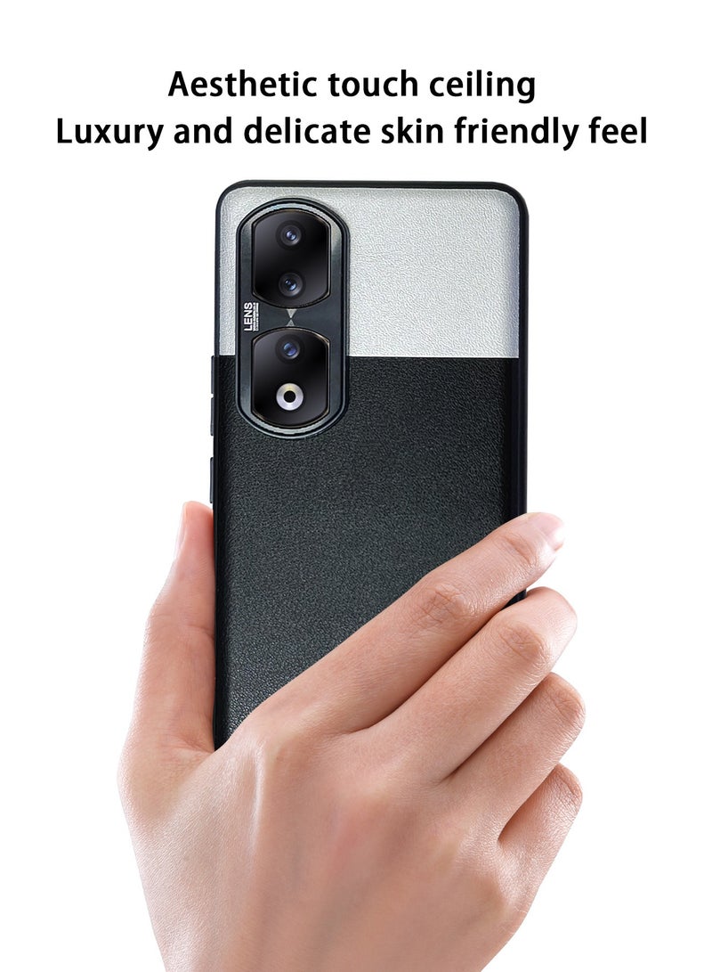 Honor 90 Pro Case Cover with TPU Leather Camera Metal Len Protector 3 in 1 Anti-Scratch Anti-drop Anti-fingerprint slim light Protective Shockproof Back Cover For Honor 90 Pro Mobile Phone Accessory