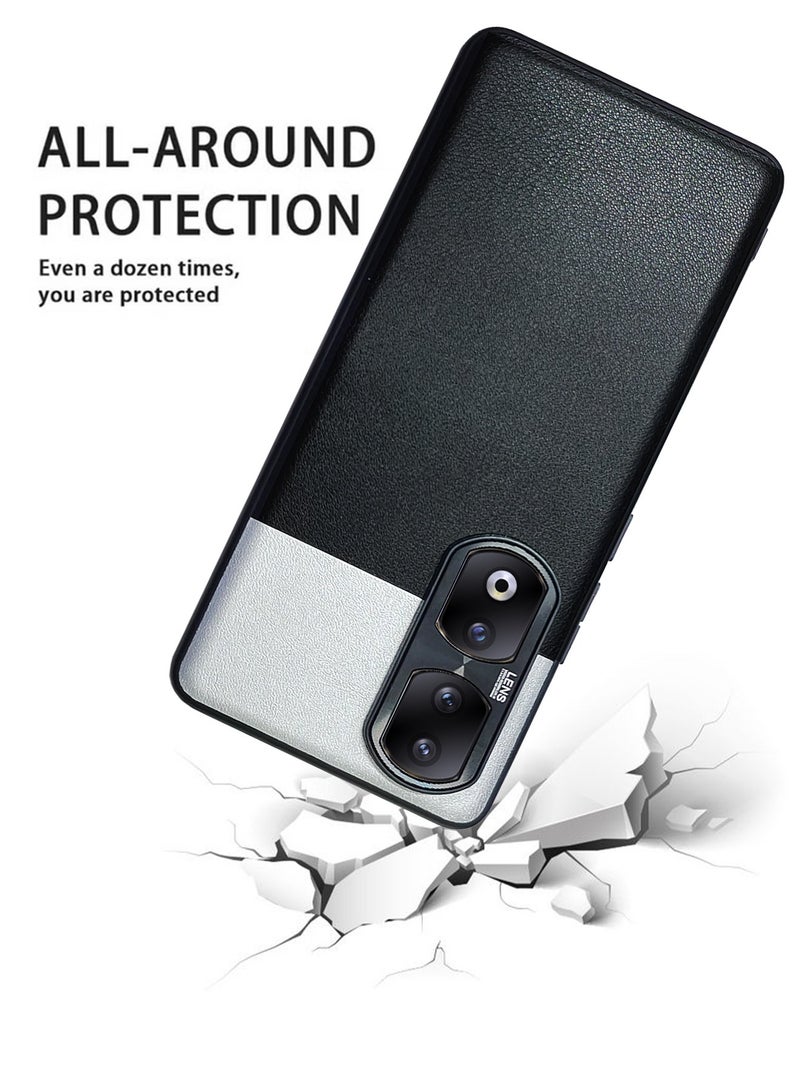 Honor 90 Pro Case Cover with TPU Leather Camera Metal Len Protector 3 in 1 Anti-Scratch Anti-drop Anti-fingerprint slim light Protective Shockproof Back Cover For Honor 90 Pro Mobile Phone Accessory
