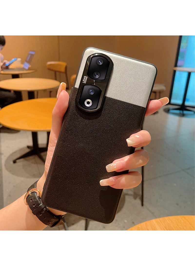 Honor 90 Pro Case Cover with TPU Leather Camera Metal Len Protector 3 in 1 Anti-Scratch Anti-drop Anti-fingerprint slim light Protective Shockproof Back Cover For Honor 90 Pro Mobile Phone Accessory