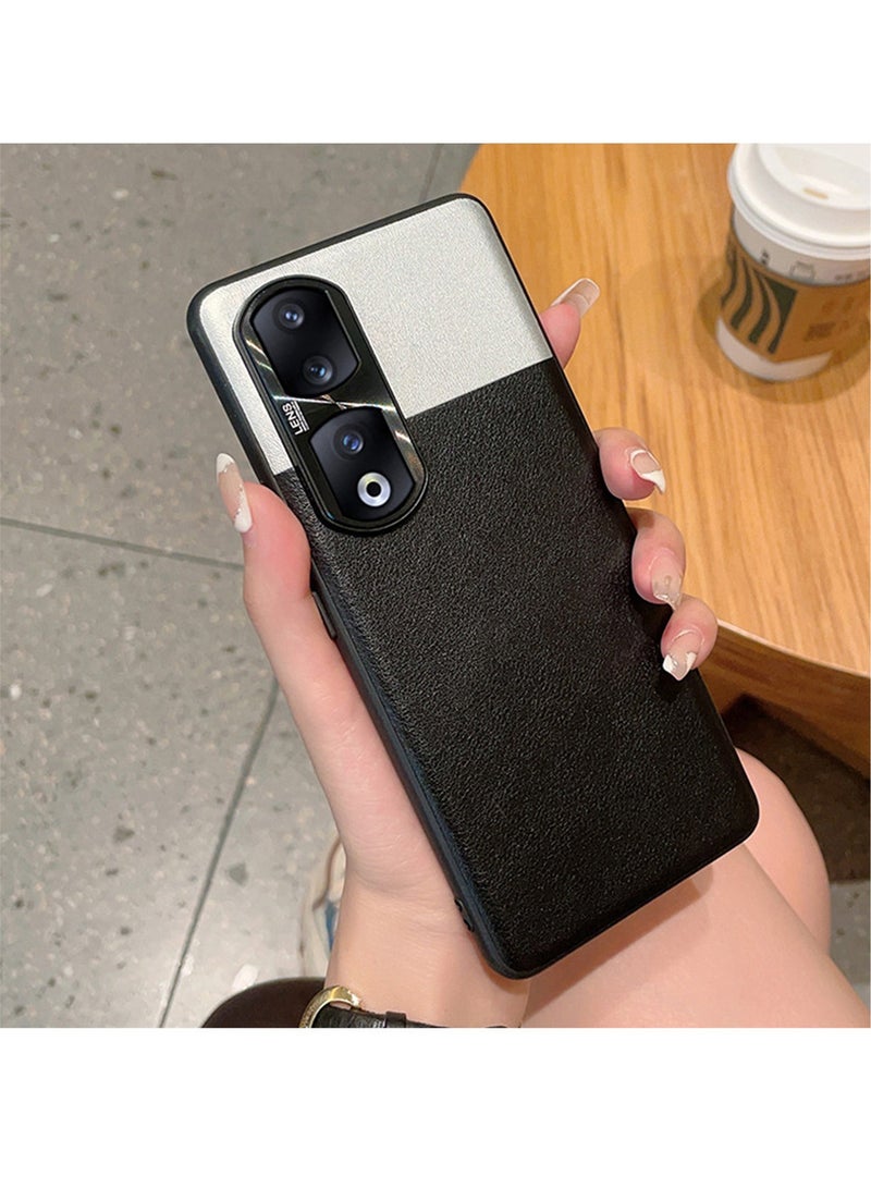 Honor 90 Pro Case Cover with TPU Leather Camera Metal Len Protector 3 in 1 Anti-Scratch Anti-drop Anti-fingerprint slim light Protective Shockproof Back Cover For Honor 90 Pro Mobile Phone Accessory