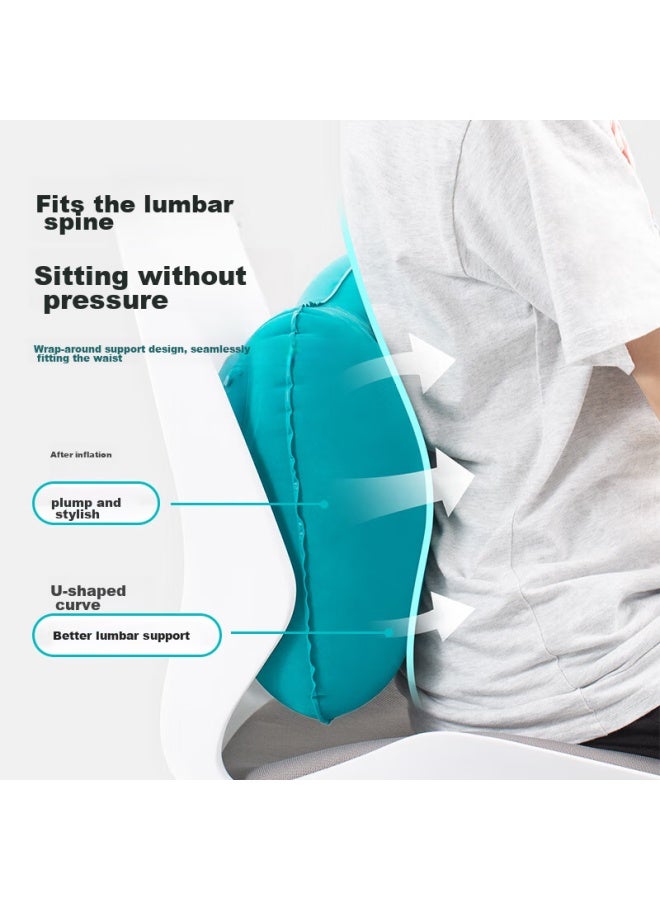 Sometimes Travel Pillow, Portable, Push-to Automatic Inflatable Pillow, Airplane Lumbar Support, Waist Cushion, Backrest, Lumbar Pad, Pea Blue - Image 2