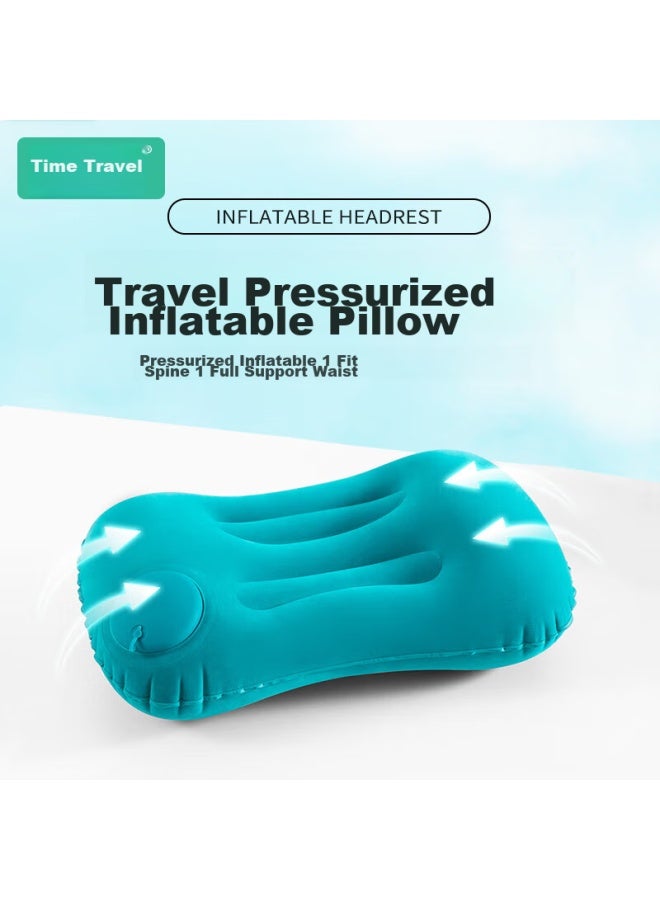 Sometimes Travel Pillow, Portable, Push-to Automatic Inflatable Pillow, Airplane Lumbar Support, Waist Cushion, Backrest, Lumbar Pad, Pea Blue - Image 1