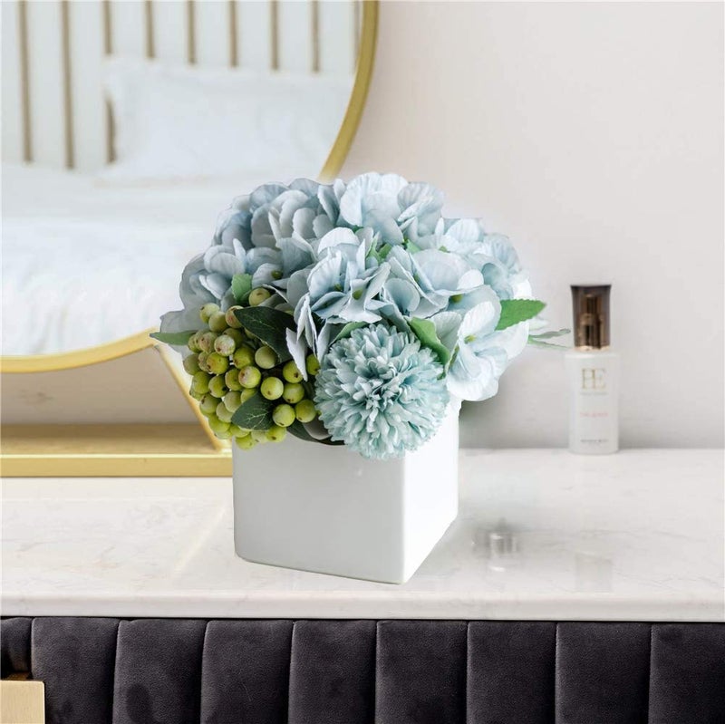 LADADA Fake Peony Flowers in Ceramic Vase Faux Hydrangea Flower Arrangements for Home Decor Artificial Flowers with Vase - Image 4