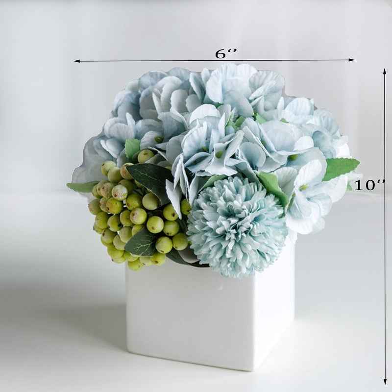 LADADA Fake Peony Flowers in Ceramic Vase Faux Hydrangea Flower Arrangements for Home Decor Artificial Flowers with Vase - Image 2
