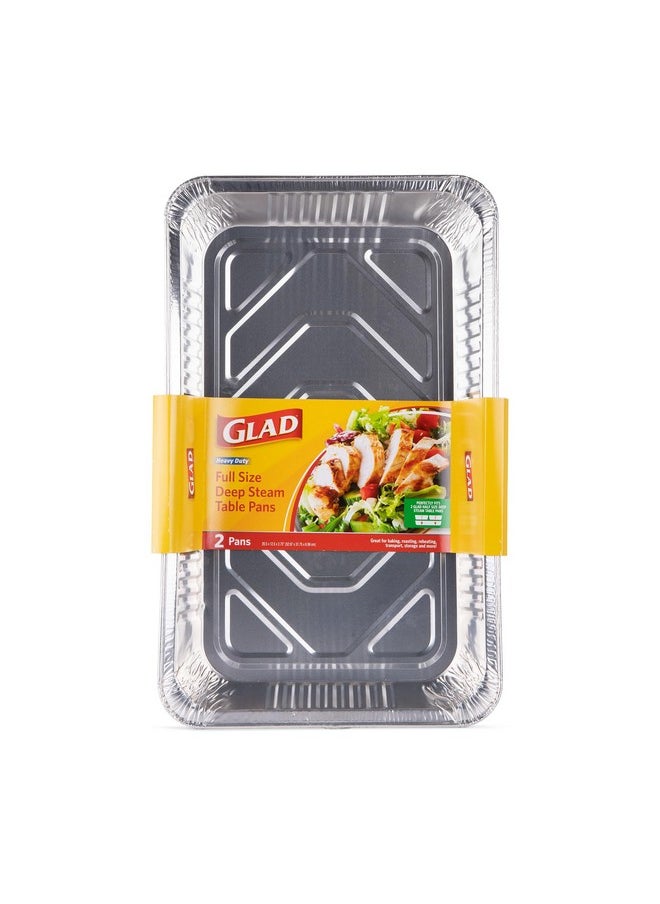 Glad Glad Disposable Aluminum Full Size Deep Steam Pan - 2 Count - Foil Steam Pan - 20.5” x 12.5” x 2.75” Aluminum Pan - Disposable Steamware  - Image 2