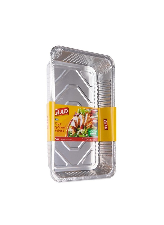 Glad Glad Disposable Aluminum Full Size Deep Steam Pan - 2 Count - Foil Steam Pan - 20.5” x 12.5” x 2.75” Aluminum Pan - Disposable Steamware  - Image 1