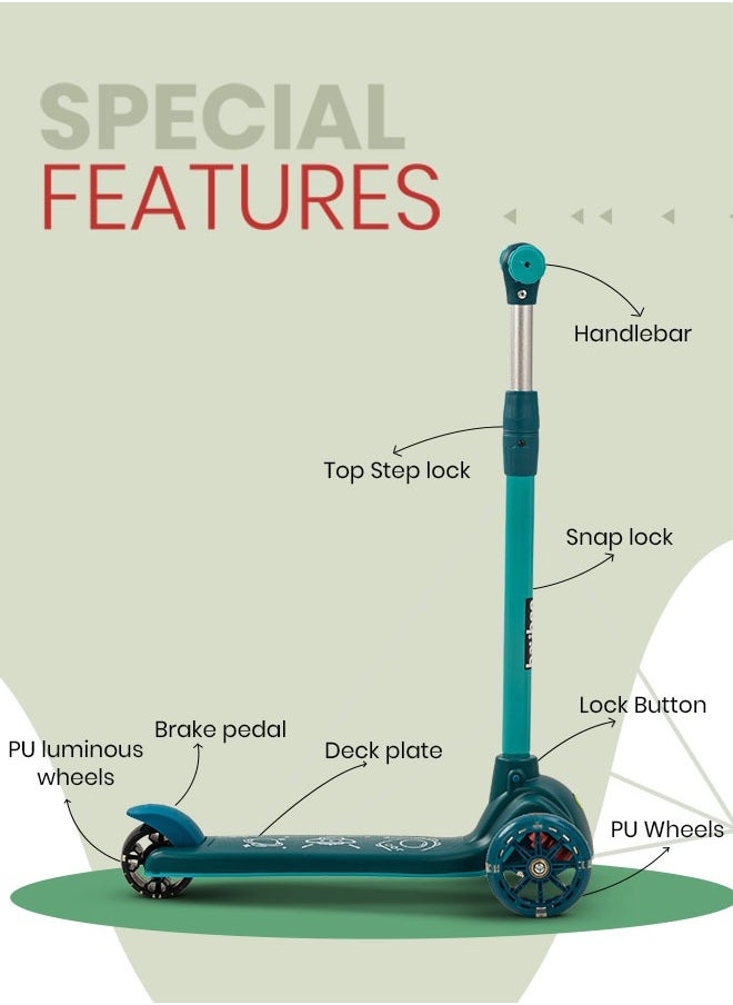 BAYBEE Baybee Blaze Storm Skate Scooter for Kids 3 Wheel Kids Scooter with 4 Height Adjustable Handle Baby Scooter with LED PU Wheels Smart Kick Scooter for Baby Scooter for Kids 3 to 8 Years Boy Girl Green  - Image 2