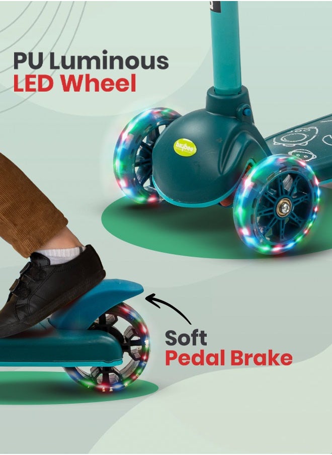 BAYBEE Baybee Blaze Storm Skate Scooter for Kids 3 Wheel Kids Scooter with 4 Height Adjustable Handle Baby Scooter with LED PU Wheels Smart Kick Scooter for Baby Scooter for Kids 3 to 8 Years Boy Girl Green  - Image 4