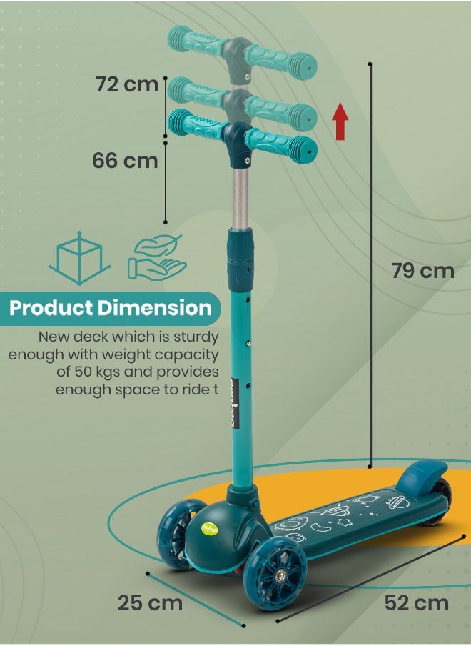 BAYBEE Baybee Blaze Storm Skate Scooter for Kids 3 Wheel Kids Scooter with 4 Height Adjustable Handle Baby Scooter with LED PU Wheels Smart Kick Scooter for Baby Scooter for Kids 3 to 8 Years Boy Girl Green  - Image 5