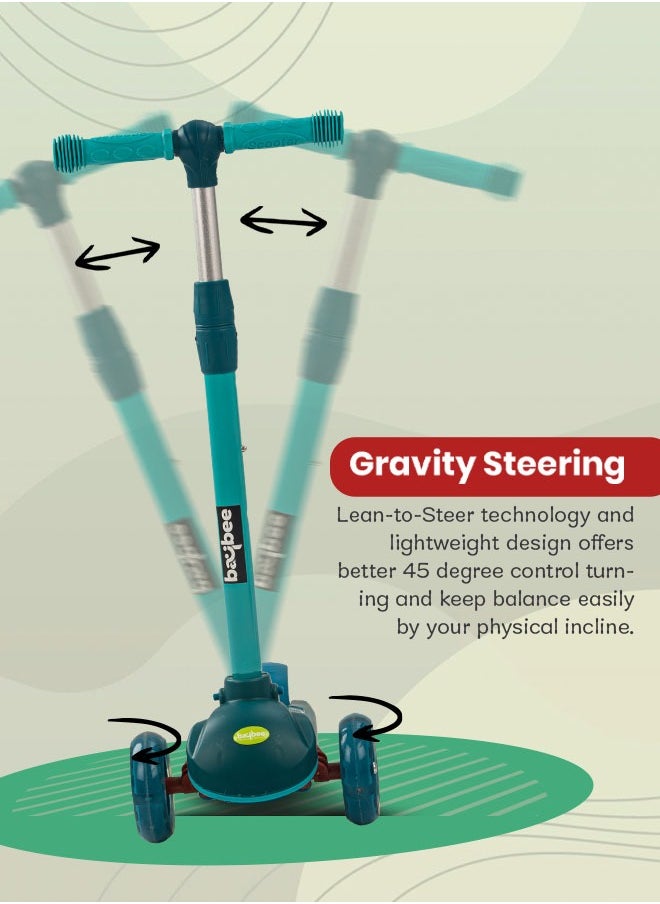 BAYBEE Baybee Blaze Storm Skate Scooter for Kids 3 Wheel Kids Scooter with 4 Height Adjustable Handle Baby Scooter with LED PU Wheels Smart Kick Scooter for Baby Scooter for Kids 3 to 8 Years Boy Girl Green  - Image 3