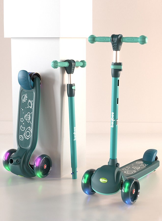 Baybee Blaze Storm Skate Scooter for Kids 3 Wheel Kids Scooter with 4 Height Adjustable Handle Baby Scooter with LED PU Wheels Smart Kick Scooter for Baby Scooter for Kids 3 to 8 Years Boy Girl Green