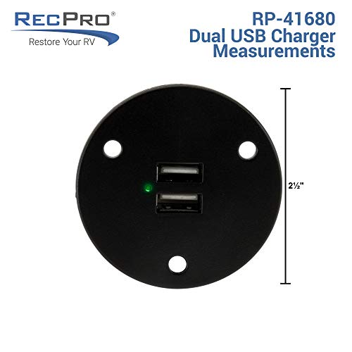 RecPro RV USB Charging Port | Dual Charger Socket | Black Recessed Mount | RV | Camper | Trailer - Image 3