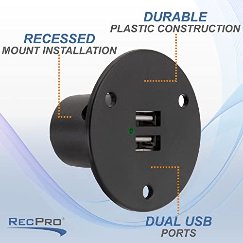 RecPro RV USB Charging Port | Dual Charger Socket | Black Recessed Mount | RV | Camper | Trailer - Image 4
