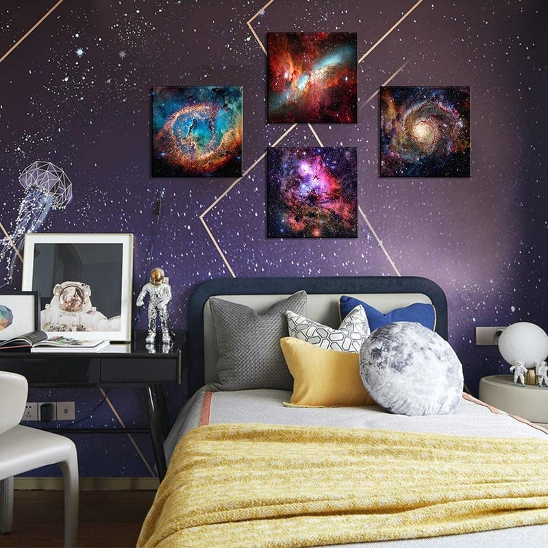 sunfrower Nebula Galaxy Wall Art Painting Prints on Canvas Decorations Wooden Frames 16" x 4 Panels/Set Outer Space Starlight Modern Artwork Pictures Home Decor Cosmic Astronomy Posters - Image 5