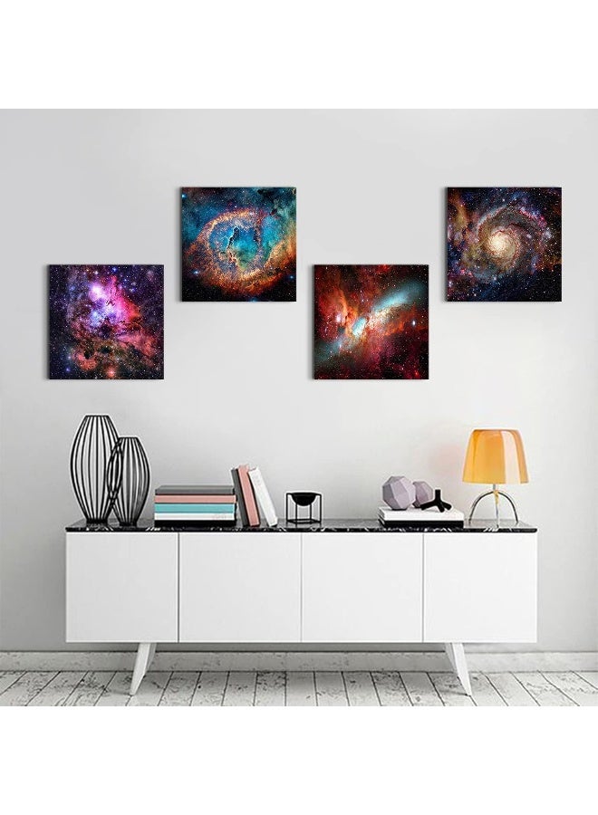 sunfrower Nebula Galaxy Wall Art Painting Prints on Canvas Decorations Wooden Frames 16" x 4 Panels/Set Outer Space Starlight Modern Artwork Pictures Home Decor Cosmic Astronomy Posters - Image 2