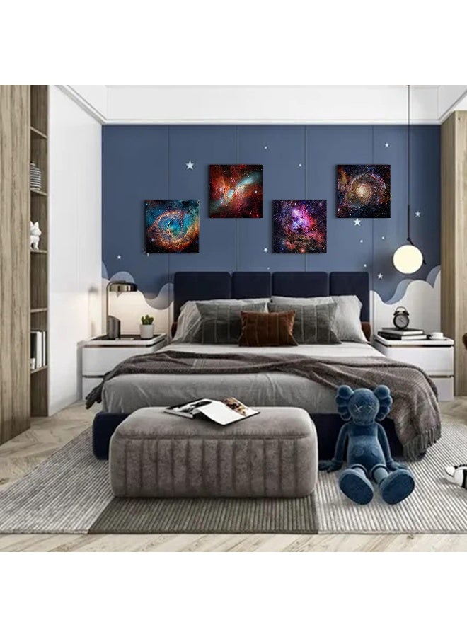 sunfrower Nebula Galaxy Wall Art Painting Prints on Canvas Decorations Wooden Frames 16" x 4 Panels/Set Outer Space Starlight Modern Artwork Pictures Home Decor Cosmic Astronomy Posters - Image 3