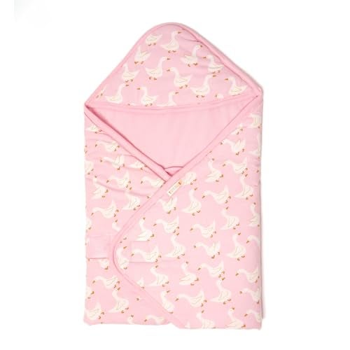 TIDY SLEEP Newborn Hooded Baby Blanket | Soft Cotton Receiving Wrap for 0–3 Months | Hospital Swaddle for Boys & Girls (Pink Duck) - Image 1