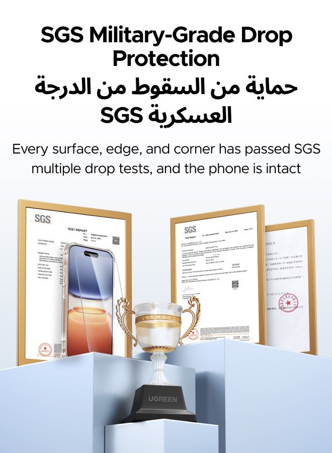 يو جرين جراب واقيان للشاشة 3 في 1 لهاتف آيفون 17 برو، مزود بأربع وسائد هوائية على شكل حرف L، حماية عسكرية، شفاف للغاية، غطاء مقاوم للصدمات لهاتف iPhone، مع واقي شاشة فائق الدقة من قطعتين، جراب نحيف لهاتف 17 Pro مقاس 6.3 بوصة - Image 2