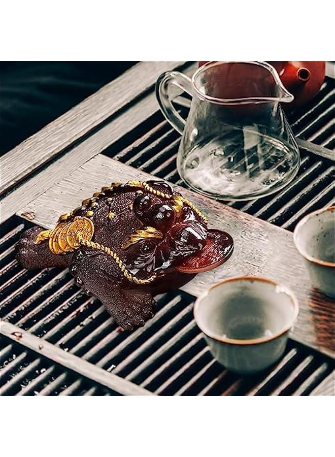 Changing Color Toad Figurine Tea Pet Ornament Three Legged Animal Figurine Chinese Money Frog Statue Tea Tray Decoration for Household, Red Color L - Image 3