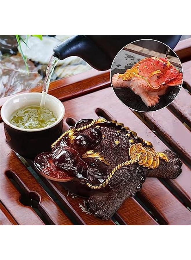 Changing Color Toad Figurine Tea Pet Ornament Three Legged Animal Figurine Chinese Money Frog Statue Tea Tray Decoration for Household, Red Color L - Image 4