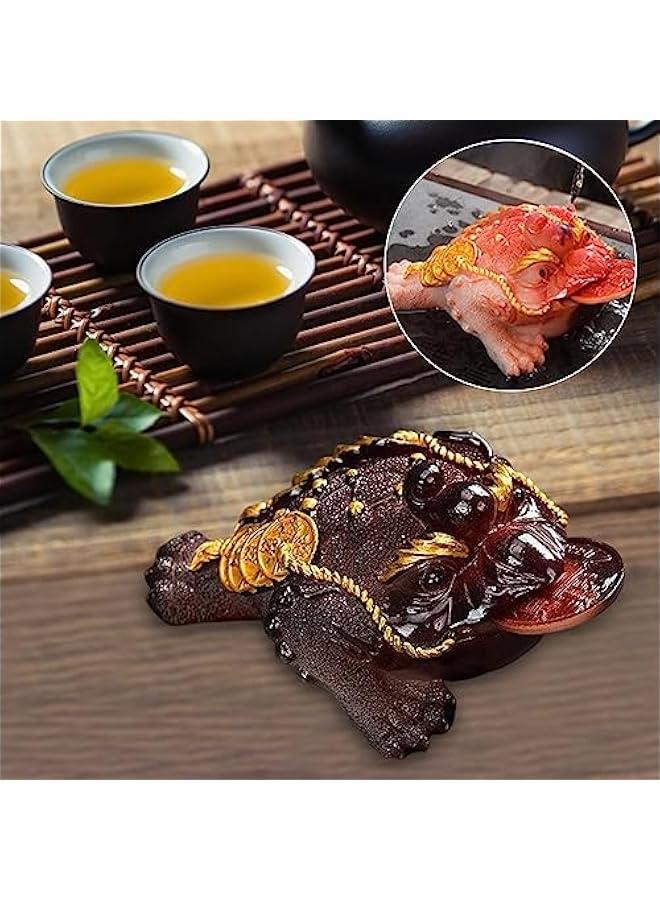 Changing Color Toad Figurine Tea Pet Ornament Three Legged Animal Figurine Chinese Money Frog Statue Tea Tray Decoration for Household, Red Color L - Image 5