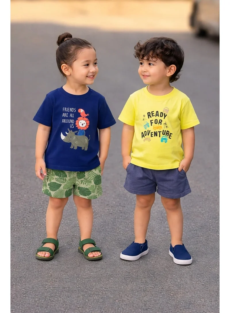 لؤي مجموعة ملابس LUAY 100% من القطن العضوي للأطفال الأولاد والبنات بأكمام قصيرة ملابس أطفال للأولاد والبنات طقم قصير للأطفال الصغار مطبوع عليه حيوانات لطيفة مكون من قطعتين علوية وسروال قصير لحديثي الولادة