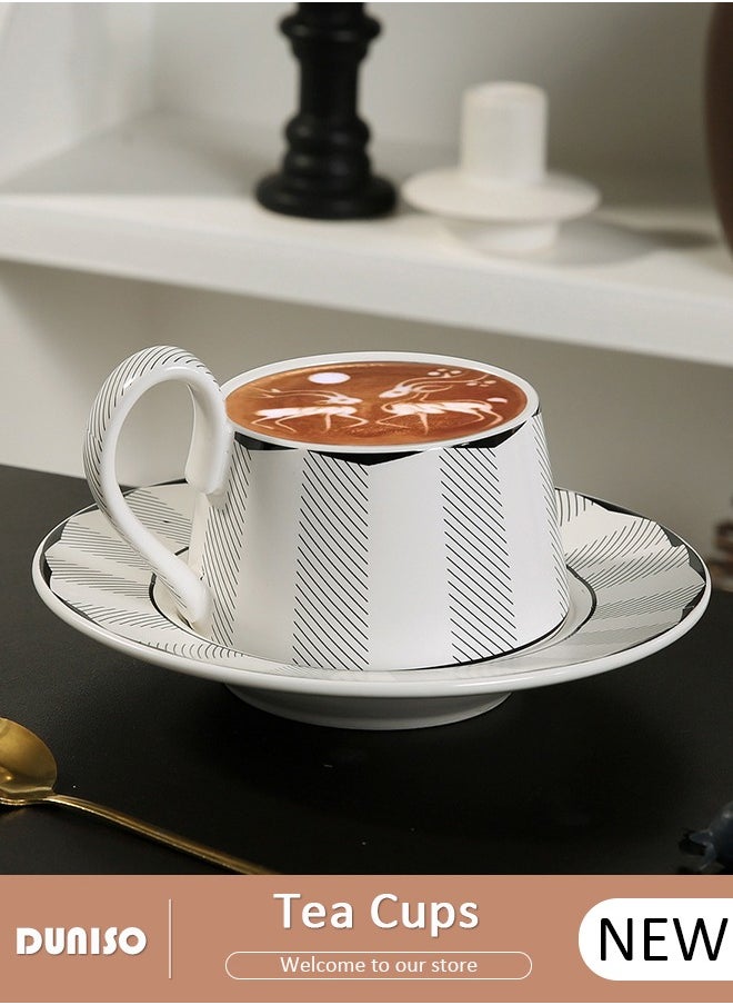 DUNISO Ceramic Tea Cups and Saucers Set, Porcelain Tea Set for Tea Party, Retro Afternoon Tea Cups Saucer, Kitchen and Living Room Saucers Set, Ceramic Coffee Cup for Office and Home  - Image 1