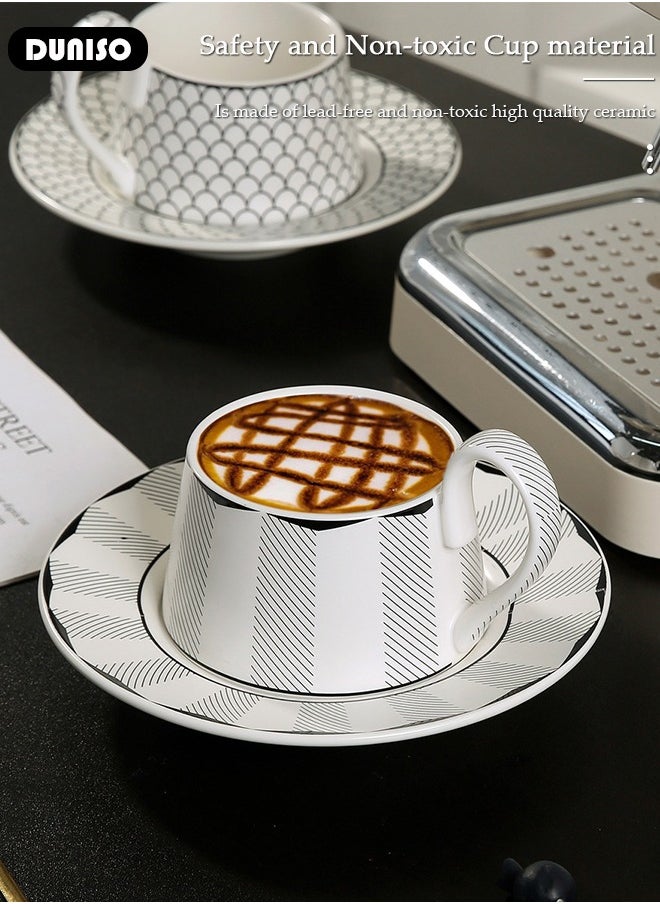 DUNISO Ceramic Tea Cups and Saucers Set, Porcelain Tea Set for Tea Party, Retro Afternoon Tea Cups Saucer, Kitchen and Living Room Saucers Set, Ceramic Coffee Cup for Office and Home  - Image 2