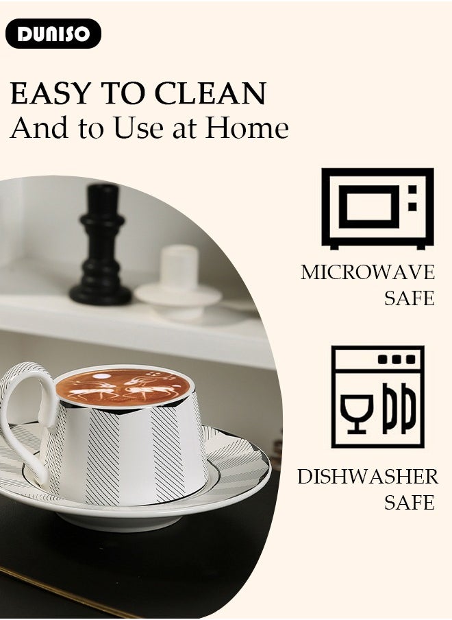 DUNISO Ceramic Tea Cups and Saucers Set, Porcelain Tea Set for Tea Party, Retro Afternoon Tea Cups Saucer, Kitchen and Living Room Saucers Set, Ceramic Coffee Cup for Office and Home  - Image 3