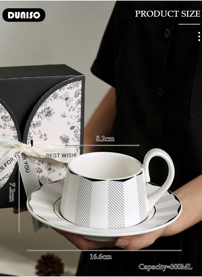 DUNISO Ceramic Tea Cups and Saucers Set, Porcelain Tea Set for Tea Party, Retro Afternoon Tea Cups Saucer, Kitchen and Living Room Saucers Set, Ceramic Coffee Cup for Office and Home  - Image 4