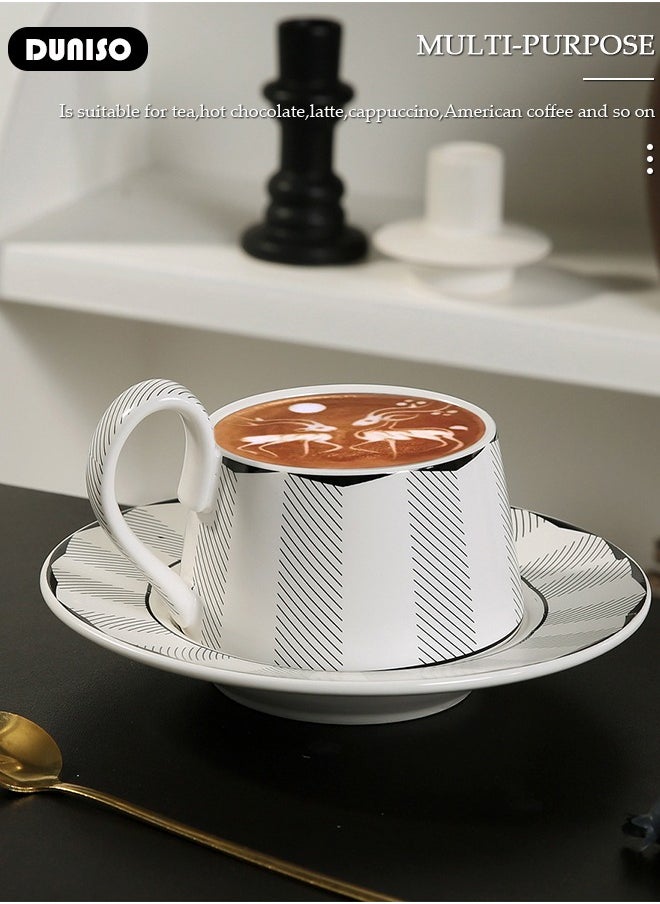 DUNISO Ceramic Tea Cups and Saucers Set, Porcelain Tea Set for Tea Party, Retro Afternoon Tea Cups Saucer, Kitchen and Living Room Saucers Set, Ceramic Coffee Cup for Office and Home  - Image 5