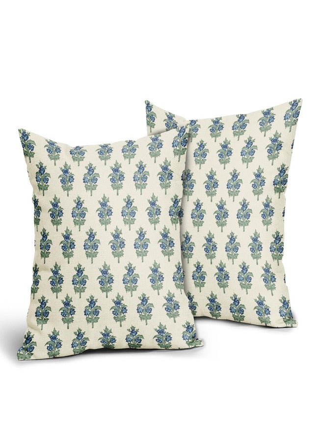 Aytipun Sage Green Blue Floral Block Print Pillow Covers 20x20 Set of 2 Spring Flower Pattern Decorative Throw Pillowcases Outdoor Rustic Farmhouse Square Cushion Cases Decor for Home Couch Sofa Bed - Image 2