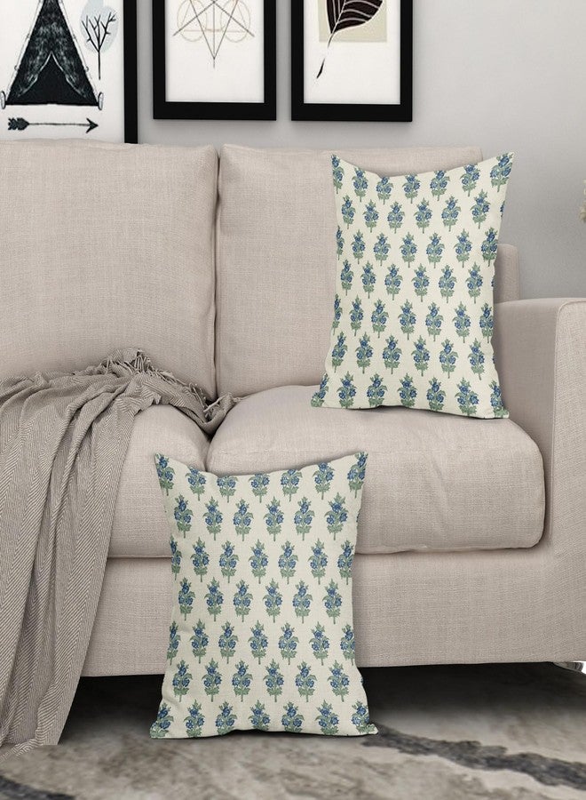 Aytipun Sage Green Blue Floral Block Print Pillow Covers 20x20 Set of 2 Spring Flower Pattern Decorative Throw Pillowcases Outdoor Rustic Farmhouse Square Cushion Cases Decor for Home Couch Sofa Bed - Image 3