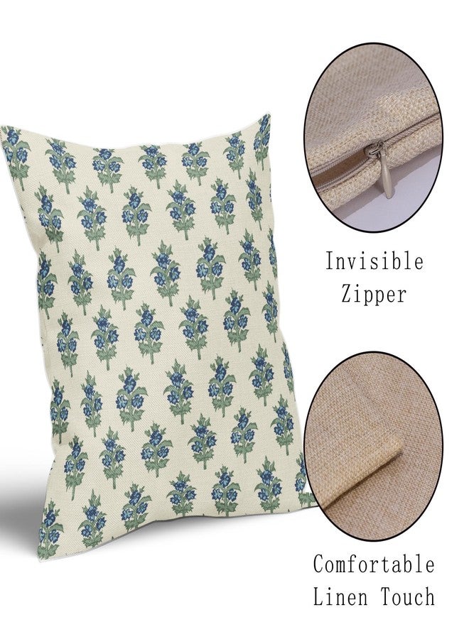 Aytipun Sage Green Blue Floral Block Print Pillow Covers 20x20 Set of 2 Spring Flower Pattern Decorative Throw Pillowcases Outdoor Rustic Farmhouse Square Cushion Cases Decor for Home Couch Sofa Bed - Image 4