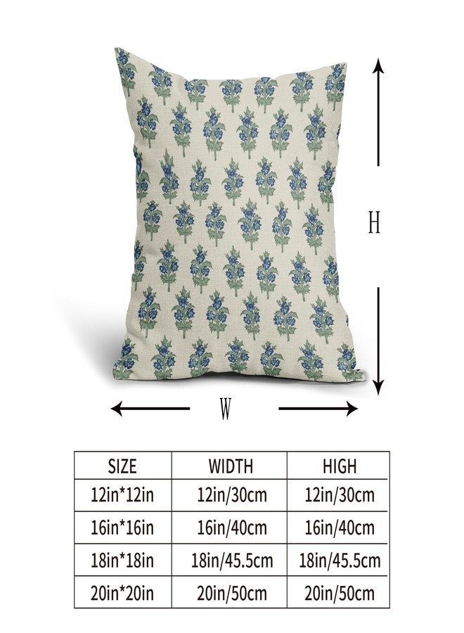 Aytipun Sage Green Blue Floral Block Print Pillow Covers 20x20 Set of 2 Spring Flower Pattern Decorative Throw Pillowcases Outdoor Rustic Farmhouse Square Cushion Cases Decor for Home Couch Sofa Bed - Image 5