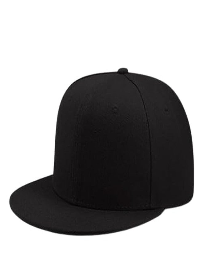Boolavard Classic Snapback Hat Cap Hip Hop Style Flat Bill Blank Solid Color Adjustable Size (Black) - Image 1