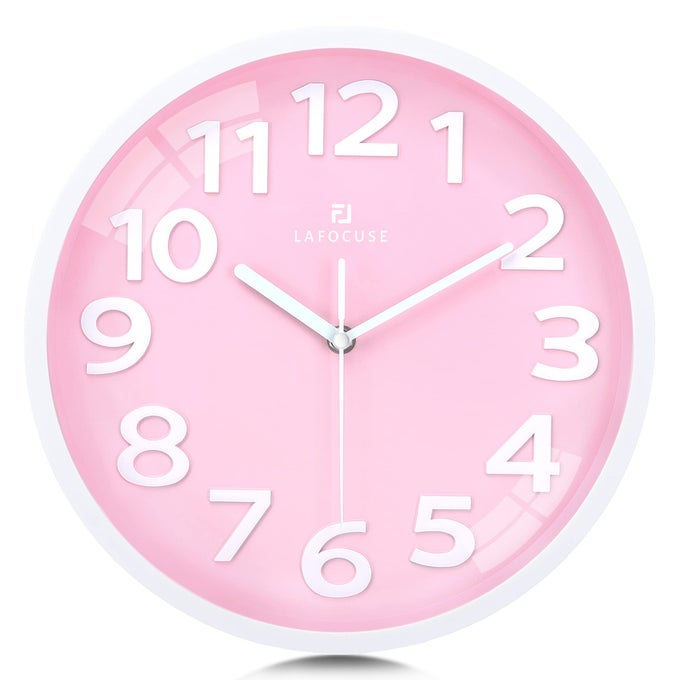 12 INCH SILENT 3D NUMBERS PINK WALL CLOCK FOR LIVING ROOM DECOR BATTERY OPERATED PINK CLOCKS FOR GIRLS ROOM BEDROOM OFFICE KITCHEN