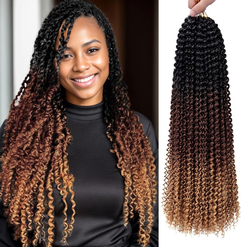Dorsanee Ombre Passion Twist Hair 24 Inch 7 Packs Water Wave Crochet Hair Long Bohemian Curly Braiding Hair for Butterfly Locs, Faux Locs, Boho Style Spring Twist Crochet Braids (1B/30/27#) - Image 1