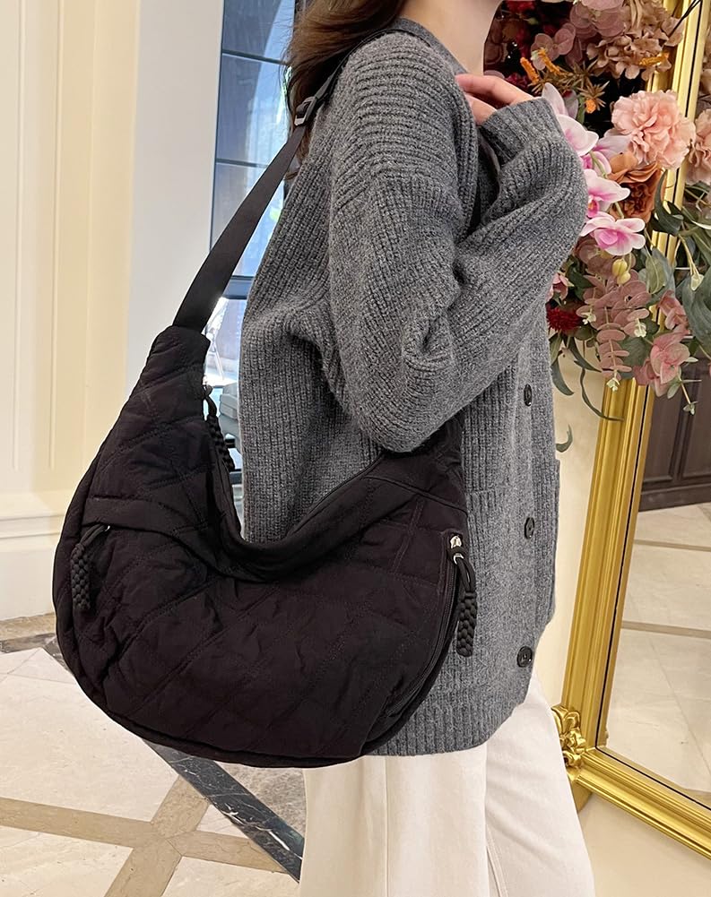 EMGILL 2026 Women's Crescent Puffer Tote Bag Lightweight Quilted Nylon Shoulder Bag Casual Crossbody Purse for Work Travel - Image 2